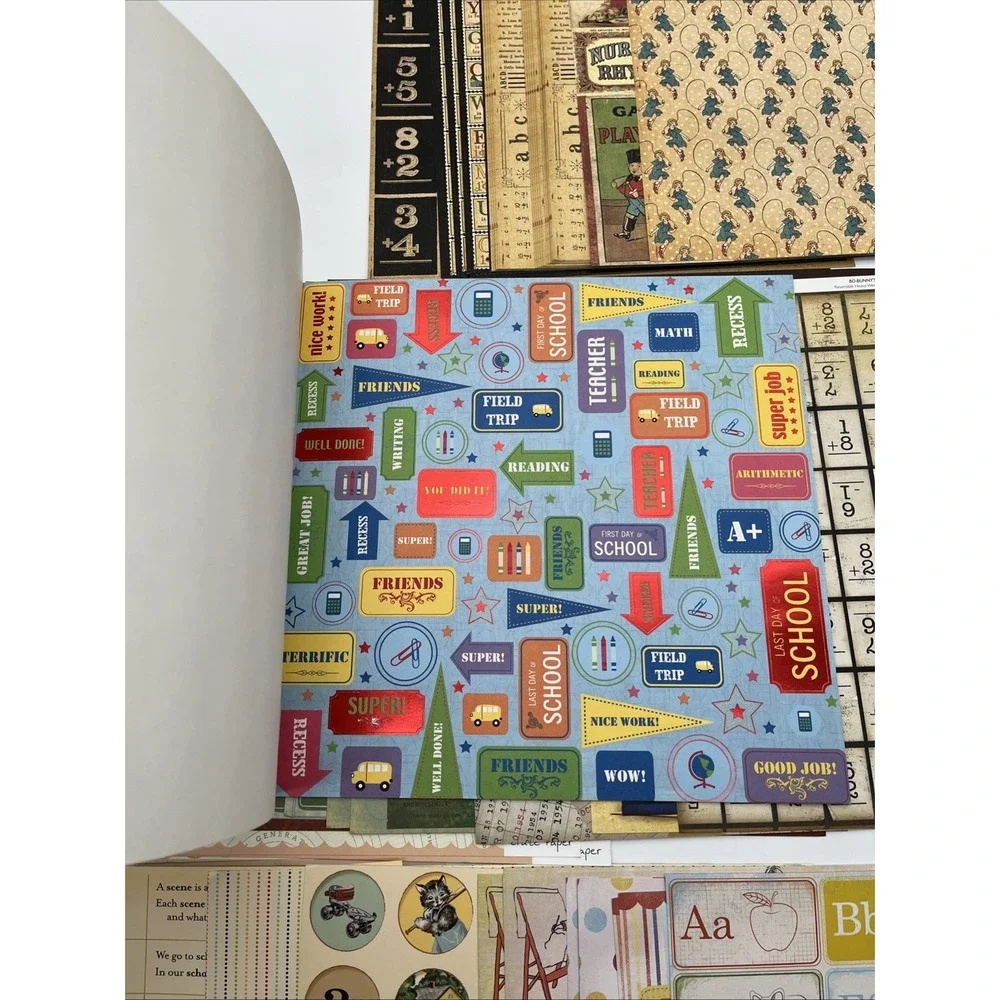 Graphic 45 DCWV Scrapbook Paper Lot 12x12 School‎ Vintage Bo Bunny